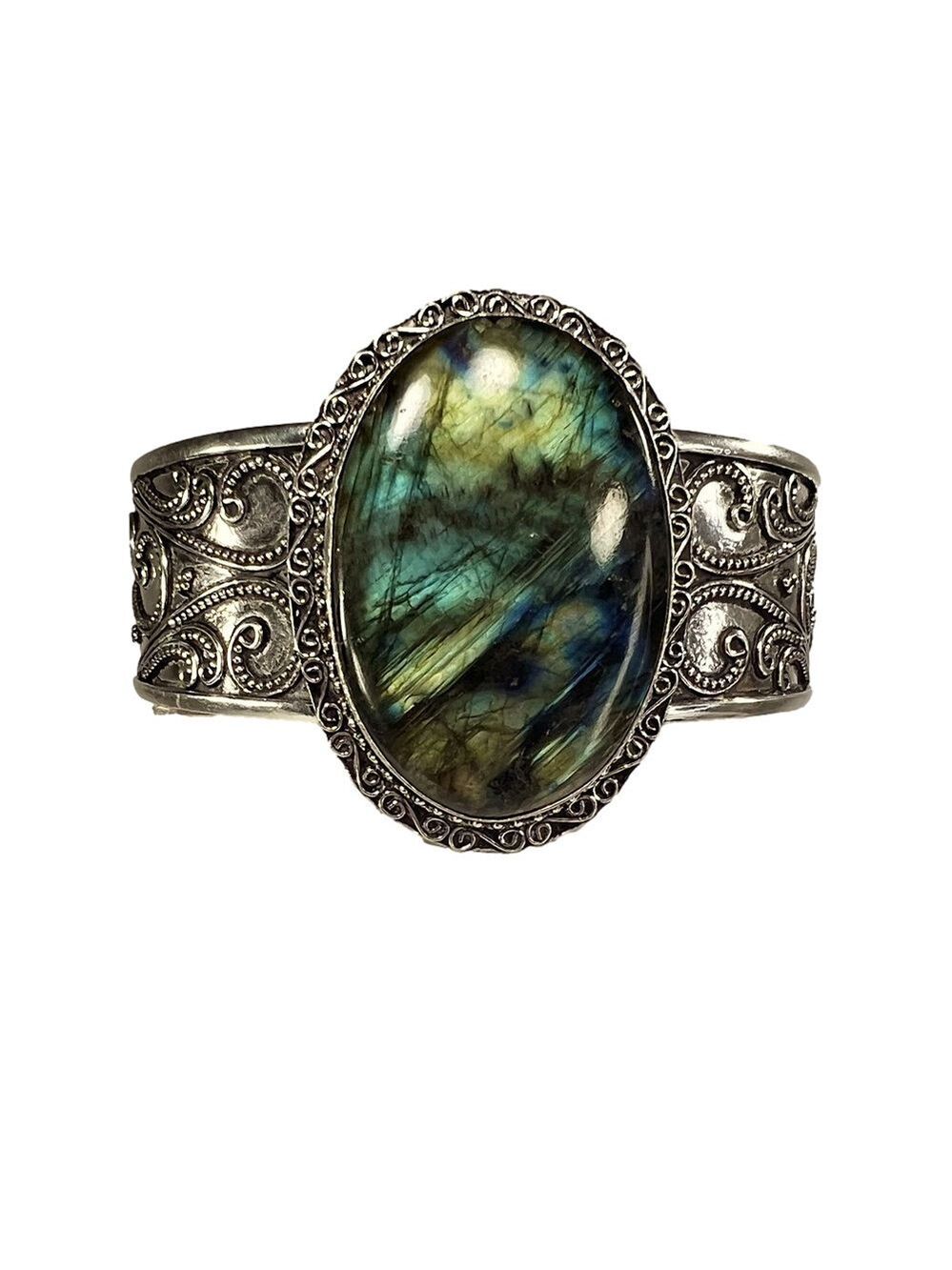 Labradorite 925 Silver Large Gemstone Bangle Bracelet